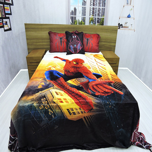 Manta Casal Fronha Almofada Homem Aranha Inverno Fleece 4pç