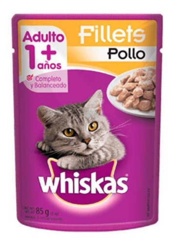 Alimento Whiskas  Gatos Adultos Todos Os Tamanhos Sabor Frango Ao Molho Em Sachê De 85g