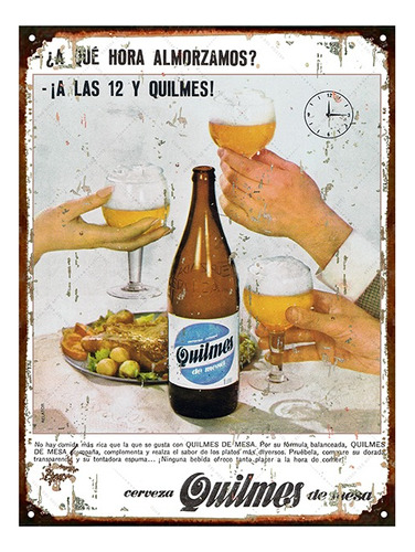 Cartel De Chapa Publicidades Cerveza Quilmes M558 20x28cm