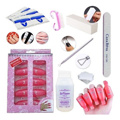 Kit Removedor Uv Esmaltes Semipermanentes Broches Wipes Gel