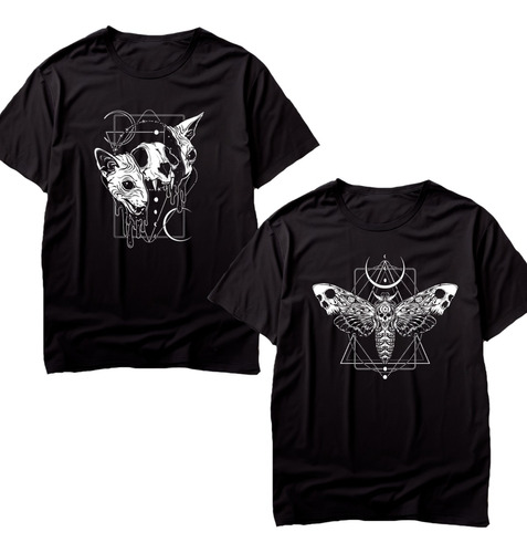 Kit Com Duas Camisetas Goth Style/ Mariposa/ Dark Cat