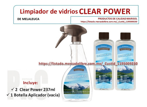 Limpiador Biodegradable Vidrios Clear Power Con Aplicador