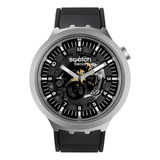 Reloj Swatch Dark Irony Correa Negro Bisel Gris Fondo Negro