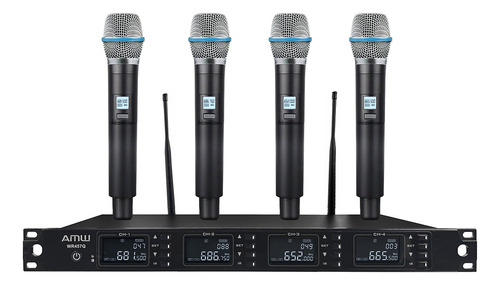 Microfone Sem Fio Profissional 4 Canais Uhf Amw Au3000  Loja