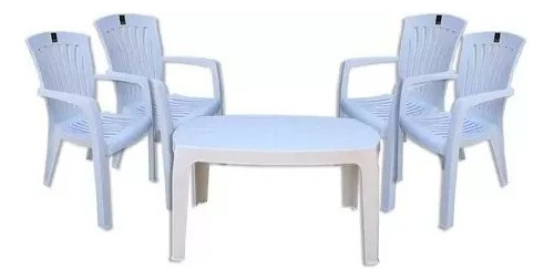 Combo 4 Silla Kansas Blanca 1 Mesa Ratona Mascardi Apilable