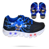 Tenis Masculino De Led Sonic Meninos Infantil + Chinelo