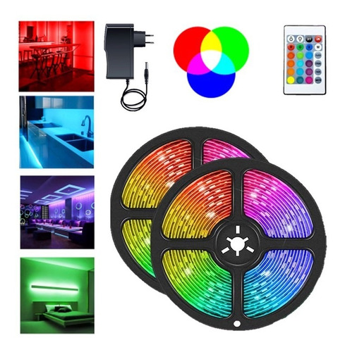 Fita Led Rgb Colorida 3528 10 Metros 15 Cores Fonte Controle