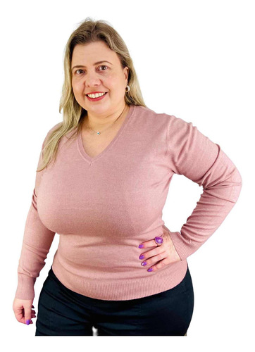 Blusa Suéter Feminino Trico Gola V Ou O - Plus Size G1 A G3 