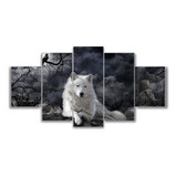 Quadros Decorativos Mosaico Lobo Branco 115x60cm Cor Cinza Cor Da Armação N/a