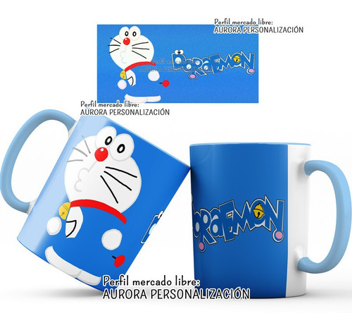 Mug Pocillo Doraemon Gato Cosmico Interior Oreja Azul 11