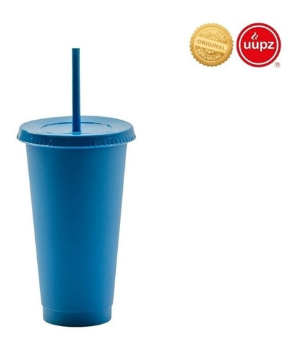 10 Vasos Reusables Con Popote Para Cafe Frio 24 Oz Color Azul Neón