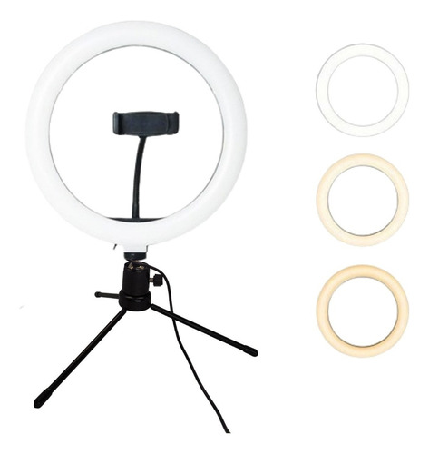 Aro Anillo Selfie Luz Led 26cm Trípode Ring Light Celular Color Negro