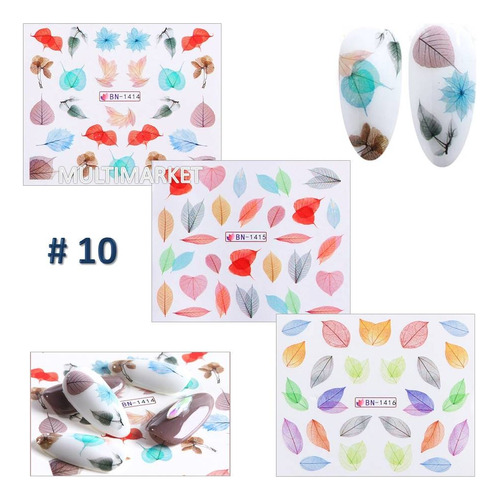 Pack De 3 Stickers Al Agua - Water Decals Nail Art Deco Uñas