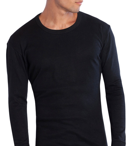 Camiseta M/larga Cuello Polo Hombre Algodón Negro