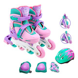 Patins Roller Infantil Menina 30-33 Kit Proteção Confortável