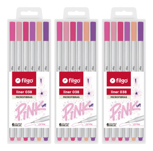 3 Set 6 Microfibras Filgo Colores Pink Up Rosa Fina Lapicera