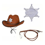 Combo Vaquero Cowboy Sheriff Sombrero + Estrella + Latigo