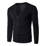 Camisa Slim Casual Hombre, Suéter Cárdigan Negro Miveni