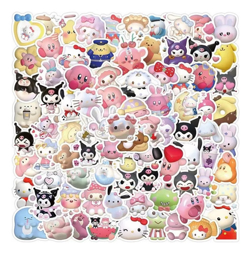 100 Sticker Pegatinas De Sanrio Serie Melody Y Kuromi Pvc