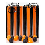 Cortina Decorativa Metalizada Laranja/preto Halloween 1mx2m