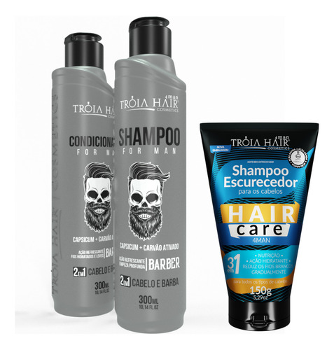 Kit Shampoo + Cond + Shampoo Grizalhos Tróia Hair For Man 