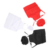 Set De 3 Delantales Y Gorro De Chef Para Niños, Rojo, Negro