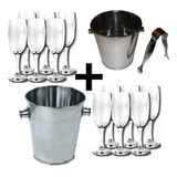 Set Brindis 12 Copas Champagne + Balde De Hielo + Frapera-