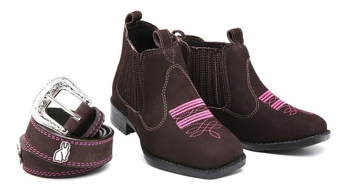 Kit Bota Feminina Texana + Cinto Infantil Em Couro Country