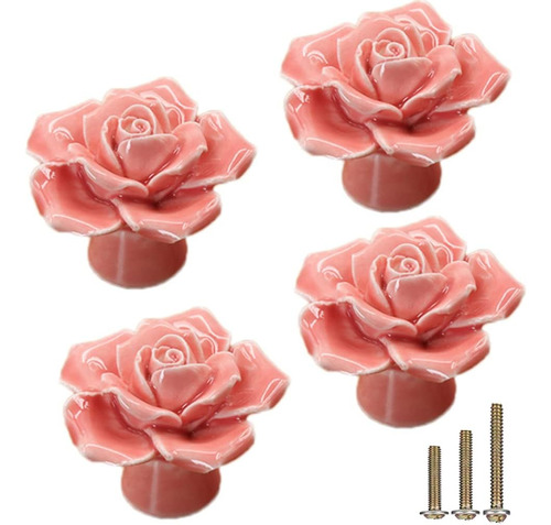 Esreake Paquete De 4 Pomos De Cerámica Con Forma De Rosa, De