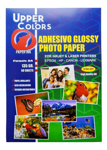 Resma Papel Fotografico Adhesivo Brillante 135gr.x 50 Hojas