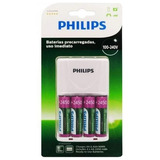 Carregador Philips Com 4 Pilhas Aa 2450mah Recarregáveis