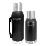 Combo Termo Acero Inoxidable Explorer 1 Lt + 750 Ml Cebador Color Negro