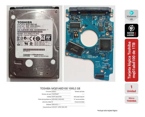 Tarjeta Lógica Para Disco Duro Hdd Toshiba Mq01abd100 1tb