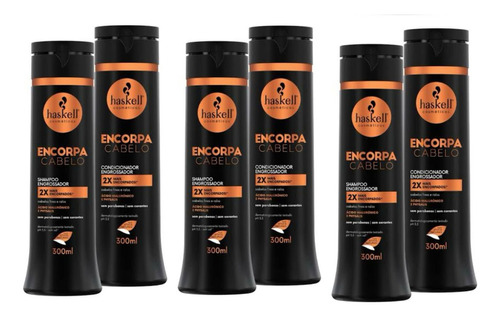 3 Kits Haskell Encorpa Cabelo Shampoo + Condicionador 300ml