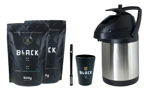 Kit Garrafa Cuia Bomba Terere Erva Hortela Ice Menta Black