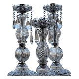 Candelabro De Vidrio Con Caireles 30 Y 40 Cm Oferta !!