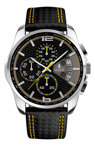 Reloj Hombre Seger 9106 Original Eeuu Elegante Sport Lujoso Color De La Malla Negro/amarillo