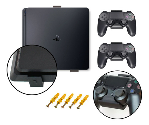 Soporte Pared Base Ps4 Slim/fat/pro + 2 Soportes De Control