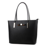 Bolso Grande De Hombro Para Mujer, Color Negro Con Lazo,