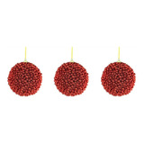 Bola De Natal Decoração Pinheiro Enfeite Vermelho 10cm 3uni