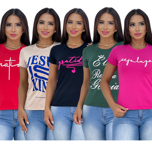 Kit Atacado 5 Blusas T-shirt Frases Evangélicas P Ao Gg
