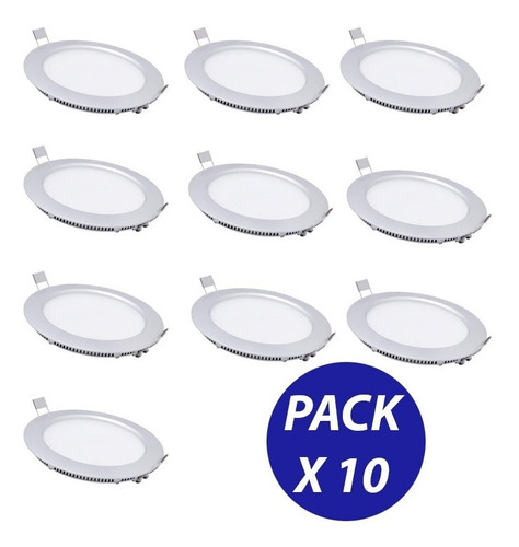 Pack 10 Focos Panel Plafon Led Embutido Redondo 12w