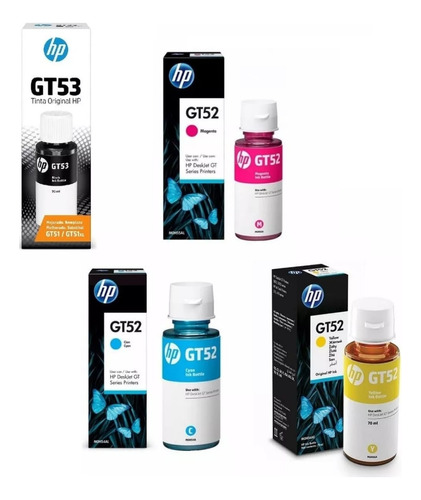 Kit X4 Botellas Hp  Gt53 Negra Y Gt52 Original