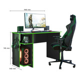 Mesa Para Computador Gamer 2 Prateleiras Suporte P Headset Cor Preto/verde