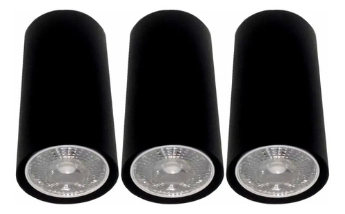 Kit 3 - Spot Box Sobrepor Tubo Preto Redondo + Led Par20