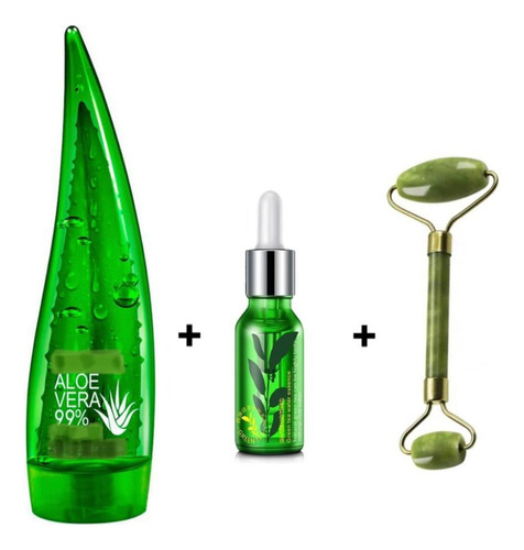 Alóe Vera Gel Regenerador + Suero Té Verde + Rodillo Jade