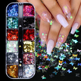 12 Colores Mariposa Purpurina Uñas Lentejuelas   3d Nail Ar