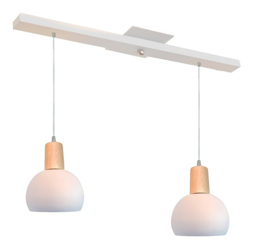 Lampara Colgante 2 Luces Bocha Madera Nórdico Apto Led 