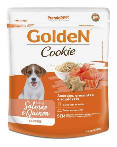 Biscoitos Golden Cookie Cães Filhotes Salmão E Quinoa 350g