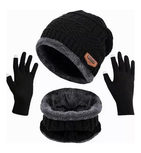 4 Conjunto Gorro Bufanda Guantes Frío Tejido Lana Unisex